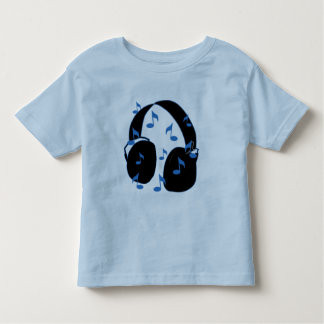 T-shirts Auriculares com notas musicais para o bebê no azul