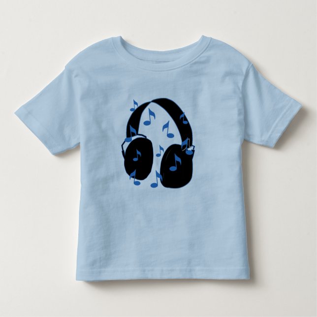 T-shirts Auriculares com notas musicais para o bebê no azul (Frente)