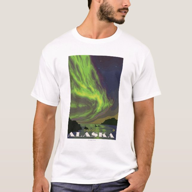 T-shirts Aurora boreal e orcas - Dawson, Alaska (Frente)