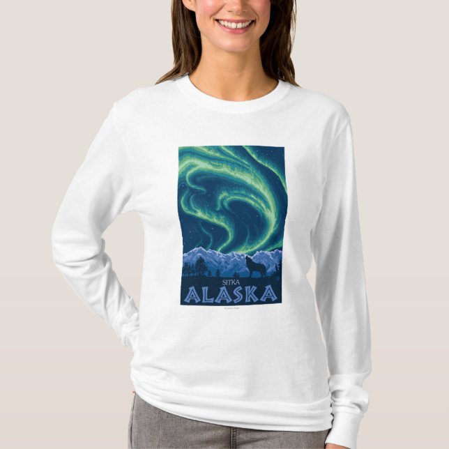 T-shirts Aurora boreal - Sitka, Alaska (Frente)