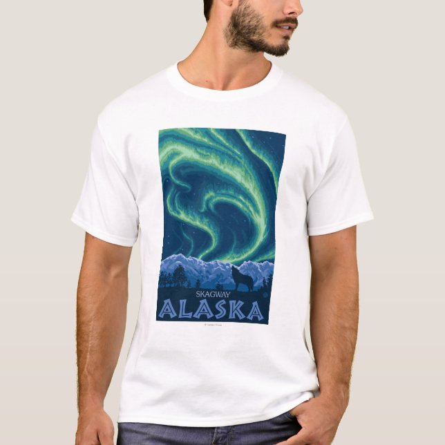 T-shirts Aurora boreal - Skagway, Alaska (Frente)