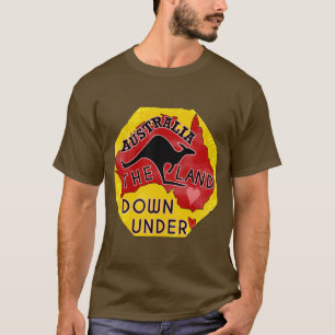 T-shirts Austrália mapeia terra para baixo com Kangaroo Re