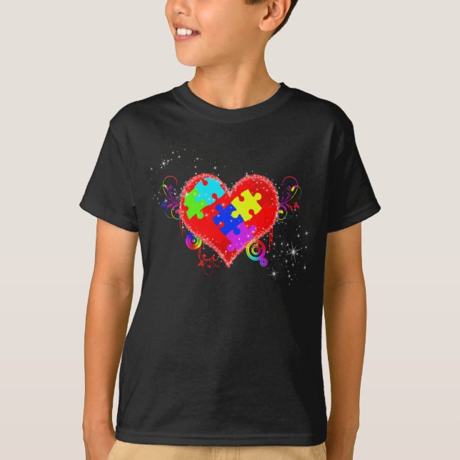 T-shirts Autismo Brilhando Coração (Frente)