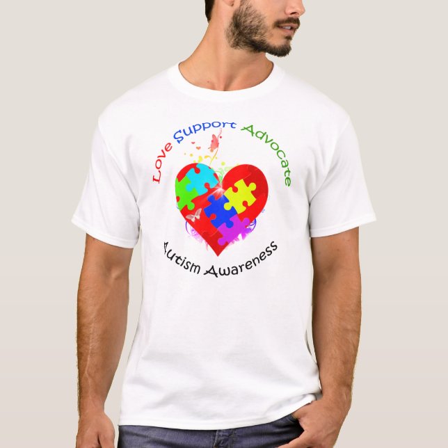 T-shirts Autismo Quebra-cabeça no coração (Frente)