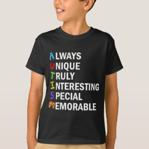 T-shirts Autismo Sensibilização Acrostica - Coração Bú