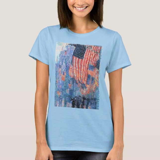 T-shirts Avenida na Chuva por Frederick Childe Hassam (Frente)