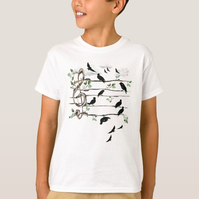T-shirts Aves de Nota Musical - Preto (Frente)