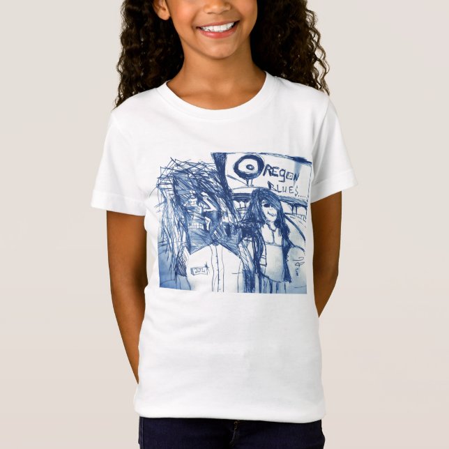 T-SHIRTS AZUIS DO OREGON COM MEDO (Frente)