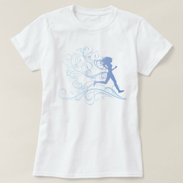 T-shirts Azul da menina do corredor (Frente do Design)