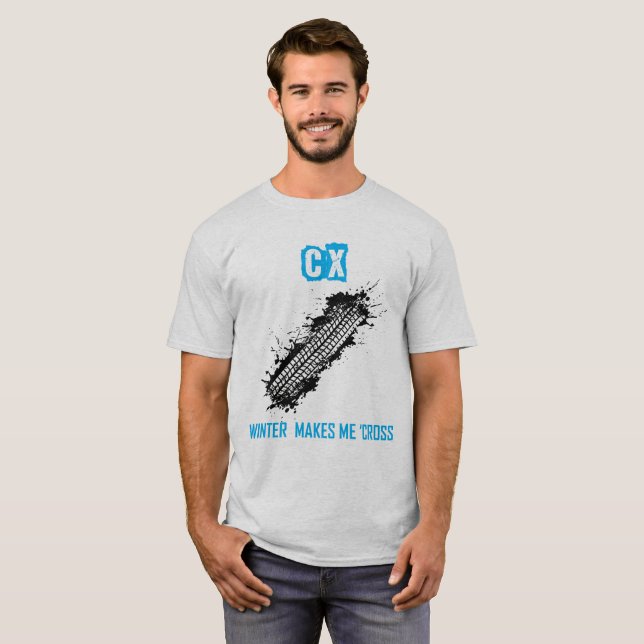 T-shirts Azul de Cyclocross - o inverno da CX faz-me (Frente Completa)