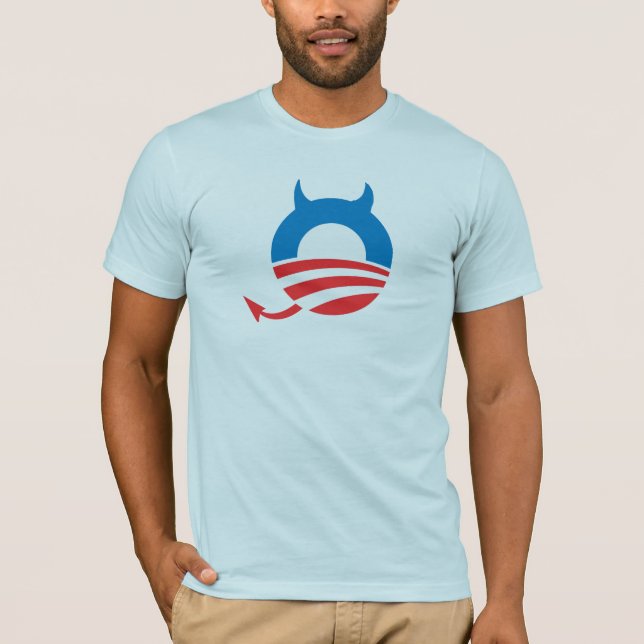 T-shirts Azul do diabo de Obama (Frente)