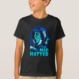 T-shirts Azul louco do logotipo do Hatter