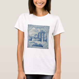 T-shirts Azulejo de Delft que mostra um drawbridge sobre um