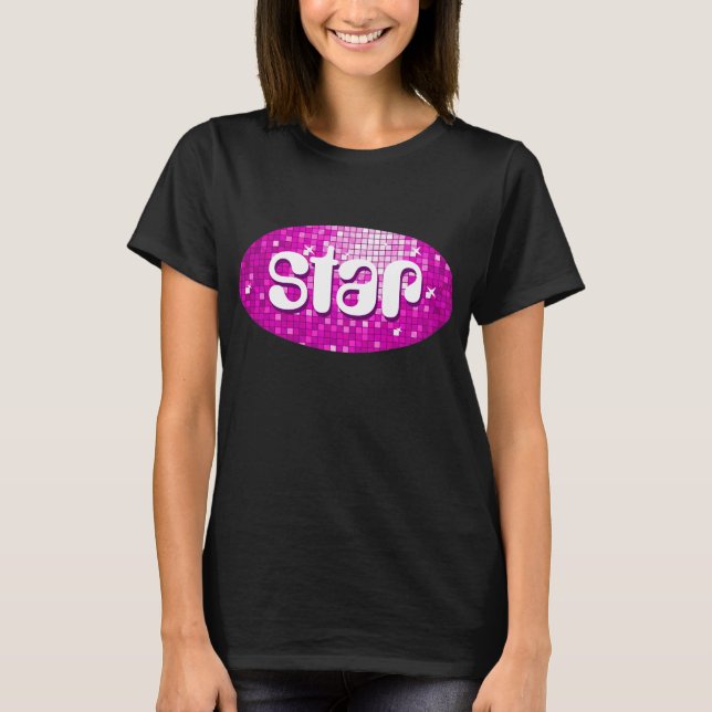 T-shirts Azulejos de Disco "estrela" cor-de-rosa preto-cami (Frente)
