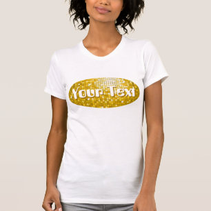T-shirts Azulejos Disco "Dourado" 'Seu Texto', senhoras bra