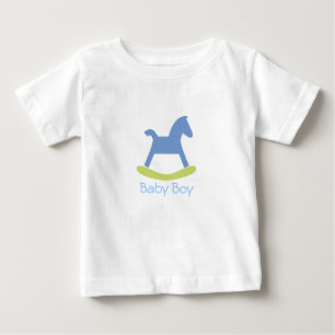 T-shirts Baby Menino Azul e Amarelo Cavalinho de Pau Bebê C