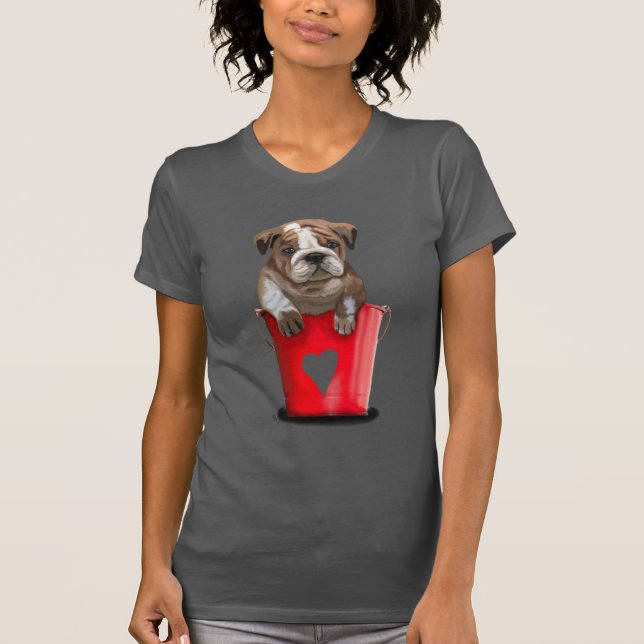 T-shirts Balde De Cachorro Do Amor Vermelho (Frente)