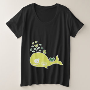 T-shirts Baleia de Mamães Grávida Verde Whimsical Com Bebê