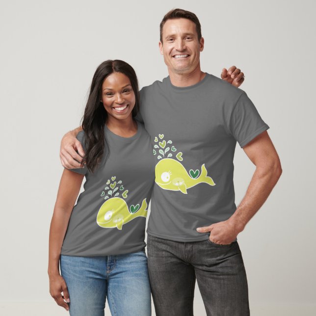 T-shirts Baleia Grávida Verde e Caprichosa Com Gêmeos (Unissex)