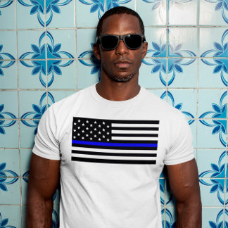 T-shirts Bandeira Americana com Polícia de Suporte da Linha