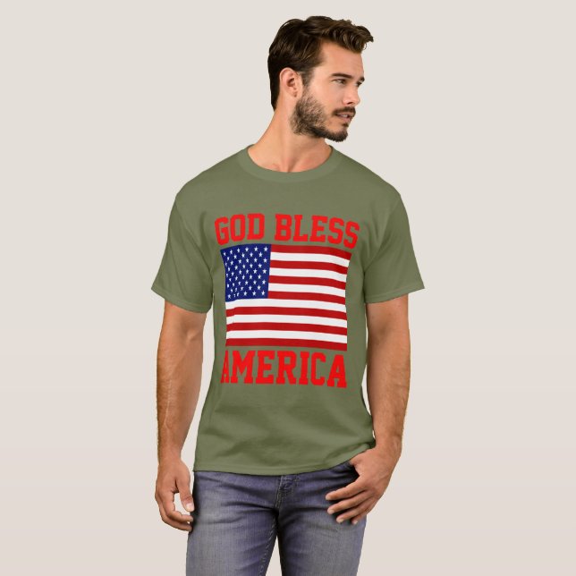 T-shirts Bandeira Americana Patriótica Deus Abençoe a Améri (Frente Completa)