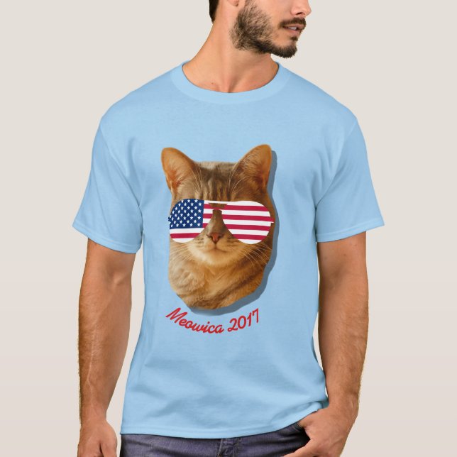 T-shirts Bandeira americana T do gato de Meowica (Frente)