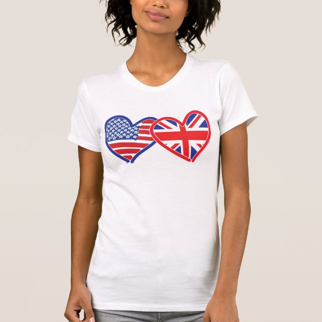 T-shirts Bandeira Americana/União Jack Flag Hearts (Frente)
