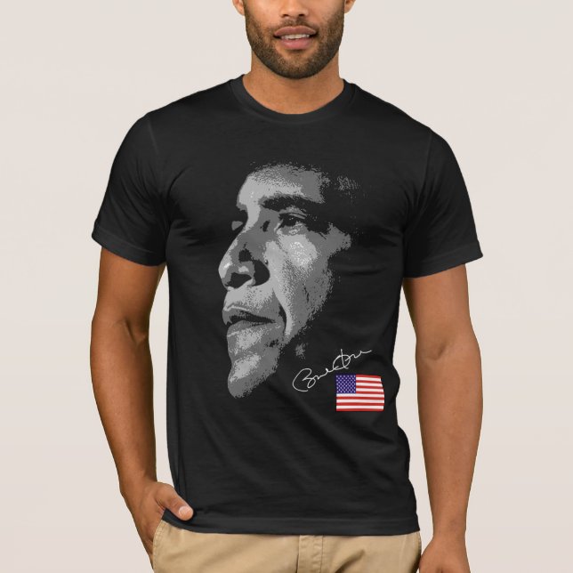 T-shirts Bandeira Barack Obama dos EUA com assinatura (Frente)