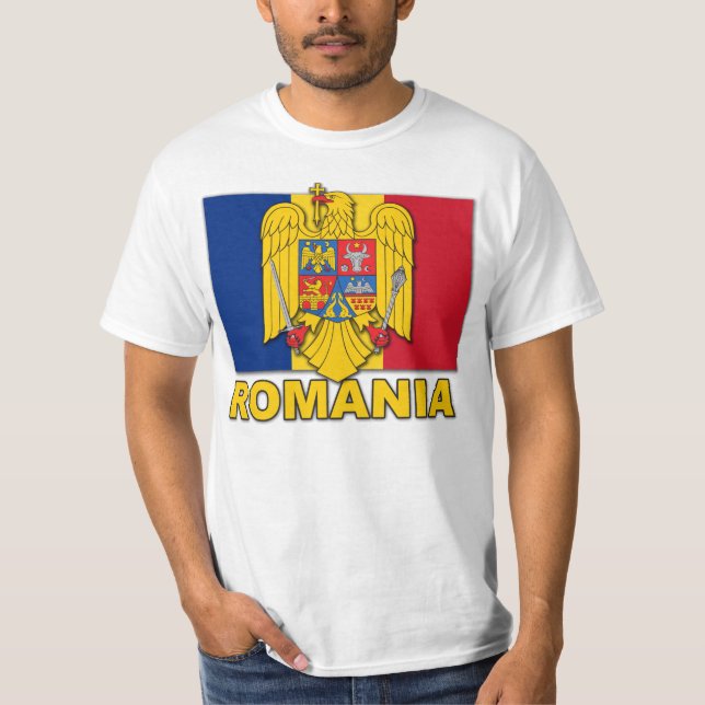 T-shirts Bandeira da brasão de Romania (Frente)