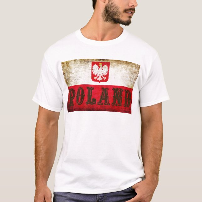 T-shirts Bandeira da Polônia Grunge (Frente)