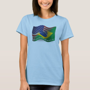 T-shirts Bandeira de ondulação Brasileiro-Americana