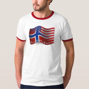 T-shirts Bandeira de ondulação Norueguês-Americana