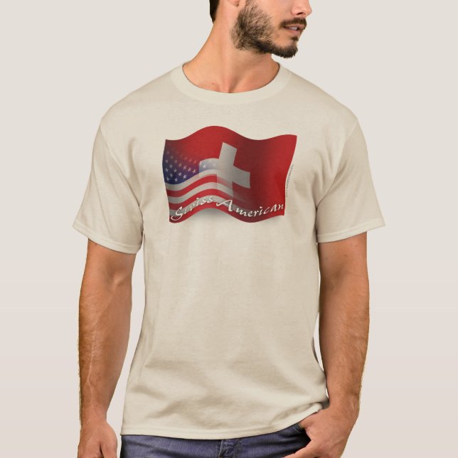 T-shirts Bandeira de ondulação Suíço-Americana (Frente)