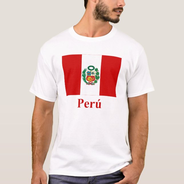 T-shirts Bandeira de Peru com nome no espanhol (Frente)