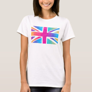 T-shirts Bandeira de Union Jack em aguarelas brilhantes