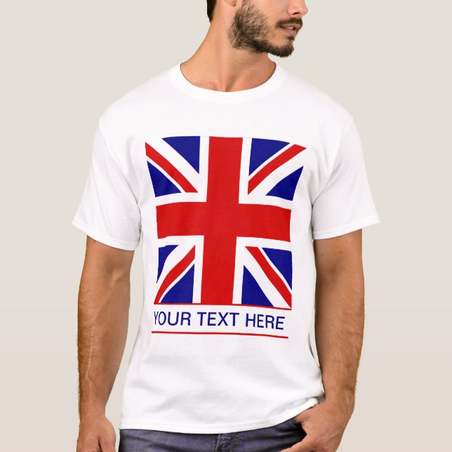T-shirts Bandeira de Union Jack mais seu texto (Frente)