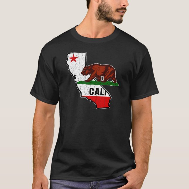 T-shirts Bandeira do urso de Califórnia (afligida) (Frente)