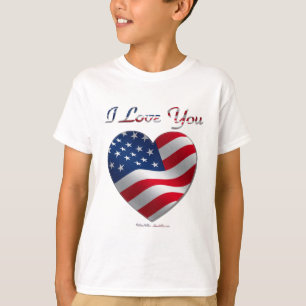 T-shirts Bandeira dos EUA Coração Eu Te Amo
