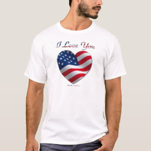 T-shirts Bandeira dos EUA Coração Eu Te Amo