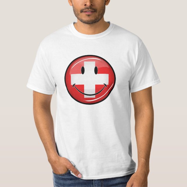 T-shirts Bandeira suíça de sorriso (Frente)