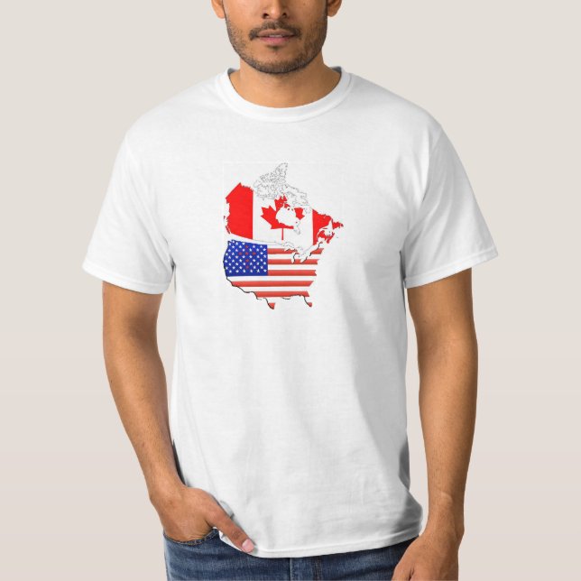 T-shirts Bandeiras do mapa de CANADÁ EUA (Frente)