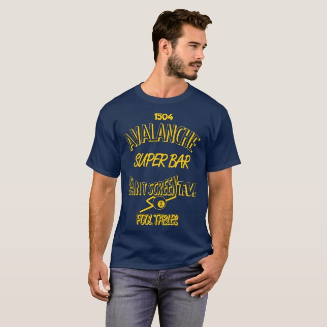 T-shirts Bar super Marquette da avalancha - ouro no azul (Frente Completa)