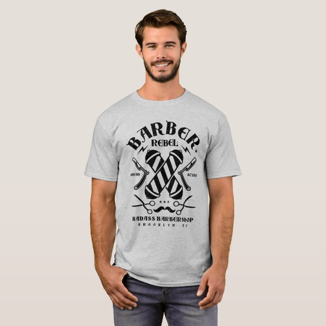 T-shirts Barber Rebel BadAss Barbearia NYC (Frente Completa)
