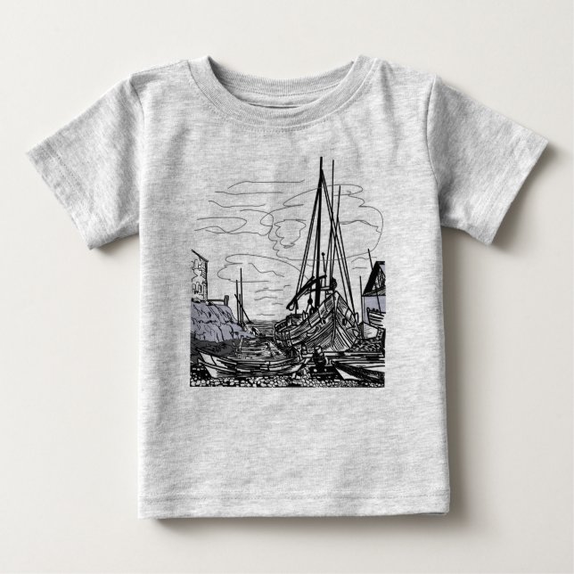 T-shirts barcos no mar (Frente)