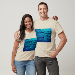 T-shirts barracuda mergulha no mar profundo onda tropical m