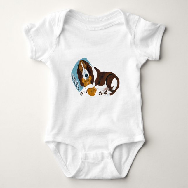 T-shirts Basset Dormindo Com Teddy (Frente)