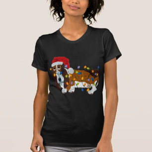 T-shirts Basset Tangled em luzes de Natal