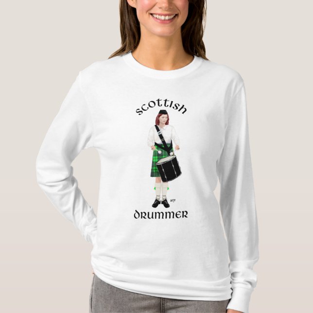 T-shirts Baterista Escocês - Kilt Verde (Frente)