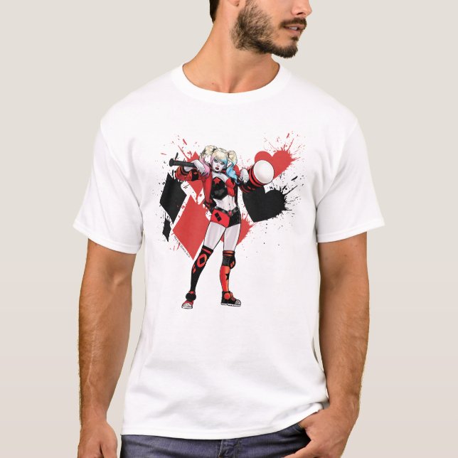 T-shirts Batman | Harley Quinn Hearts & Diamantes Splatter (Frente)