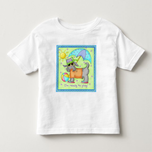T-shirts Beach Dog Whimsy Art Green Blue (Frente)